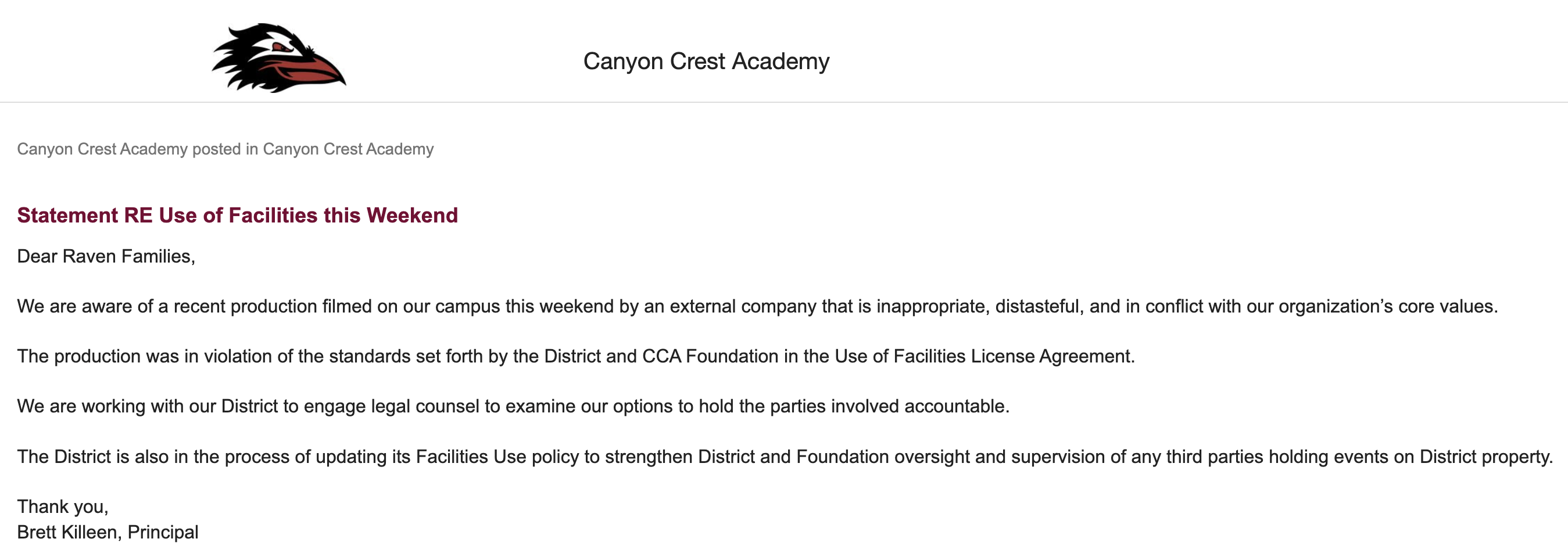 message from the principal